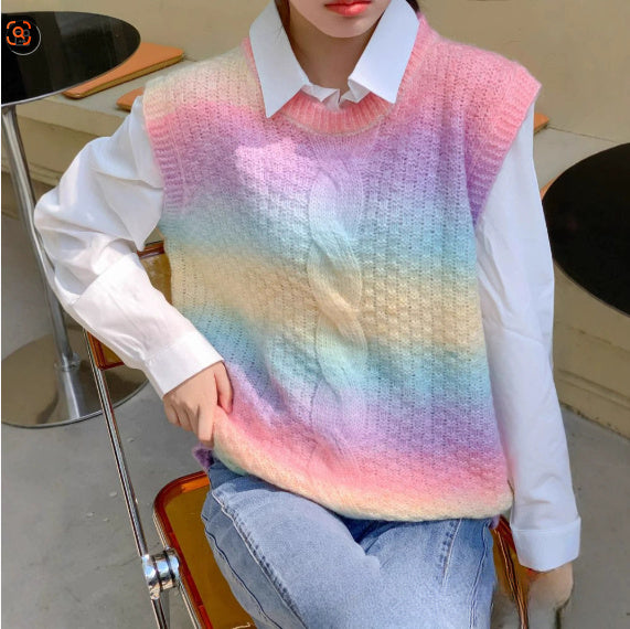 Fashionable All-match Round Neck Pullover Loose All-match Gradient Sweater