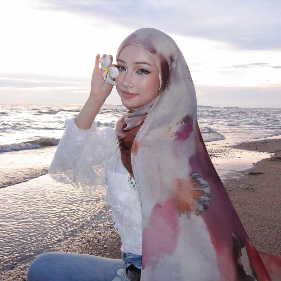 Watercolor Series Satin Polyester Ethnic Shawl