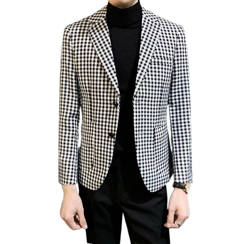 Casual Slim-fit Black And White Plaid Artistic Youth Fashion Jacket